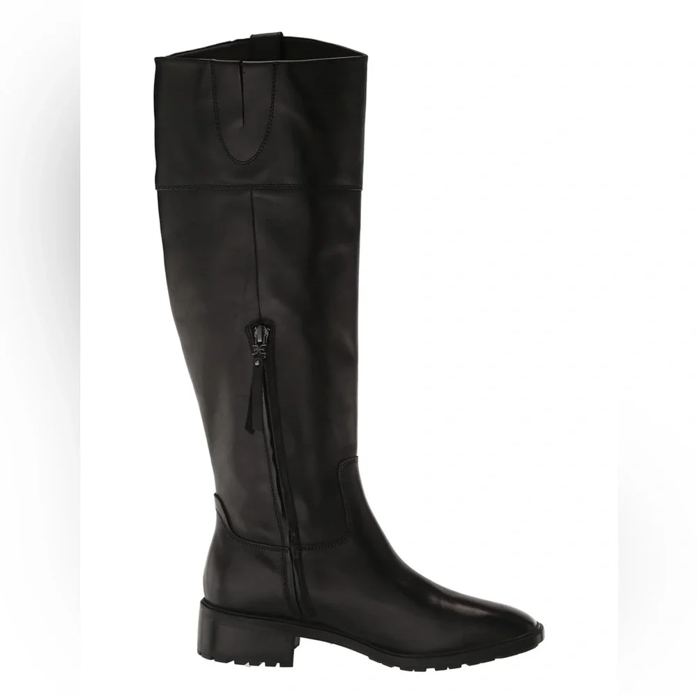Sam Edelman Drina Tall Shaft Boots Black Women Zip, Square Toe Sz 7